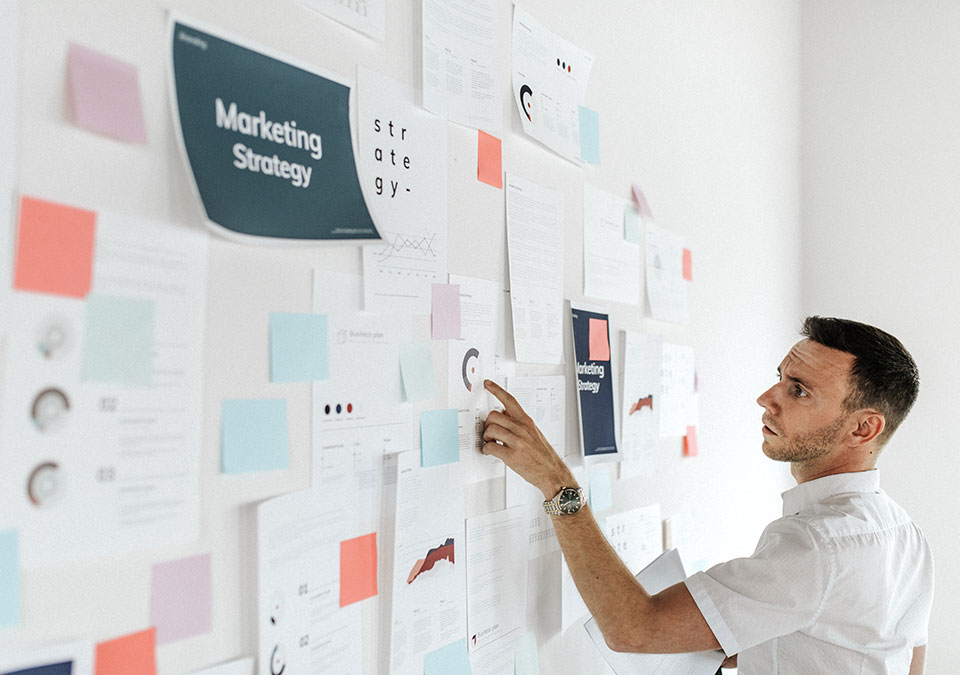 Casual business man reviewing marketing plan.